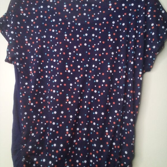 Robin's Nest Shirt Maternity L Short Sleeve Polka Dot Color Block Blue Red - Picture 2 of 15